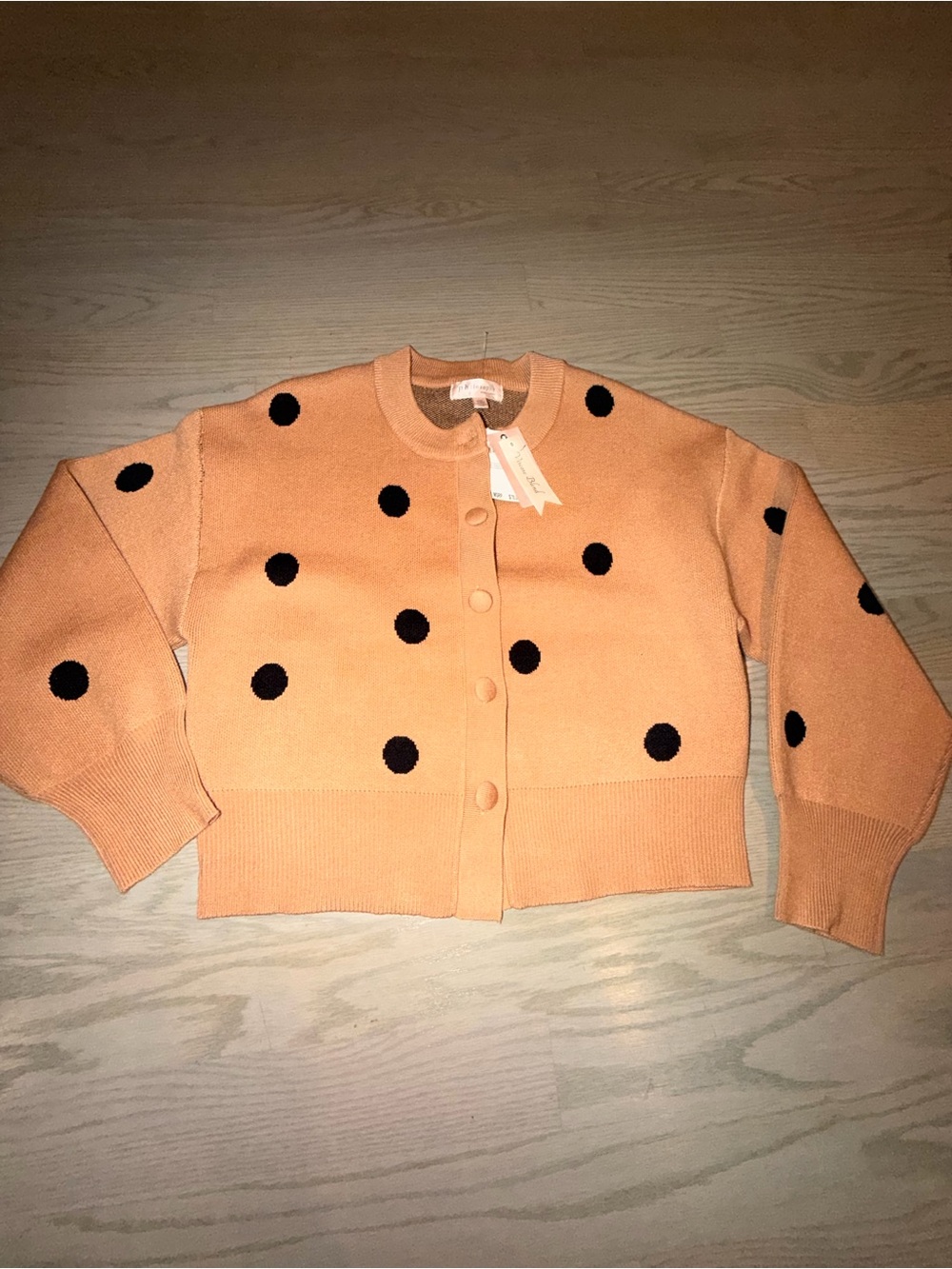 Philosophy Peach Cardigan with Black Polka Dots